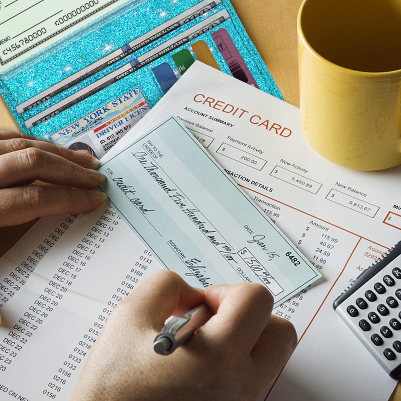 Sanlykate Glitter Checkbook Cover for Girl Women, RFID Blocking PU Leather Standard Register Check Book Case With Pen Inserts & Free Divider, Black