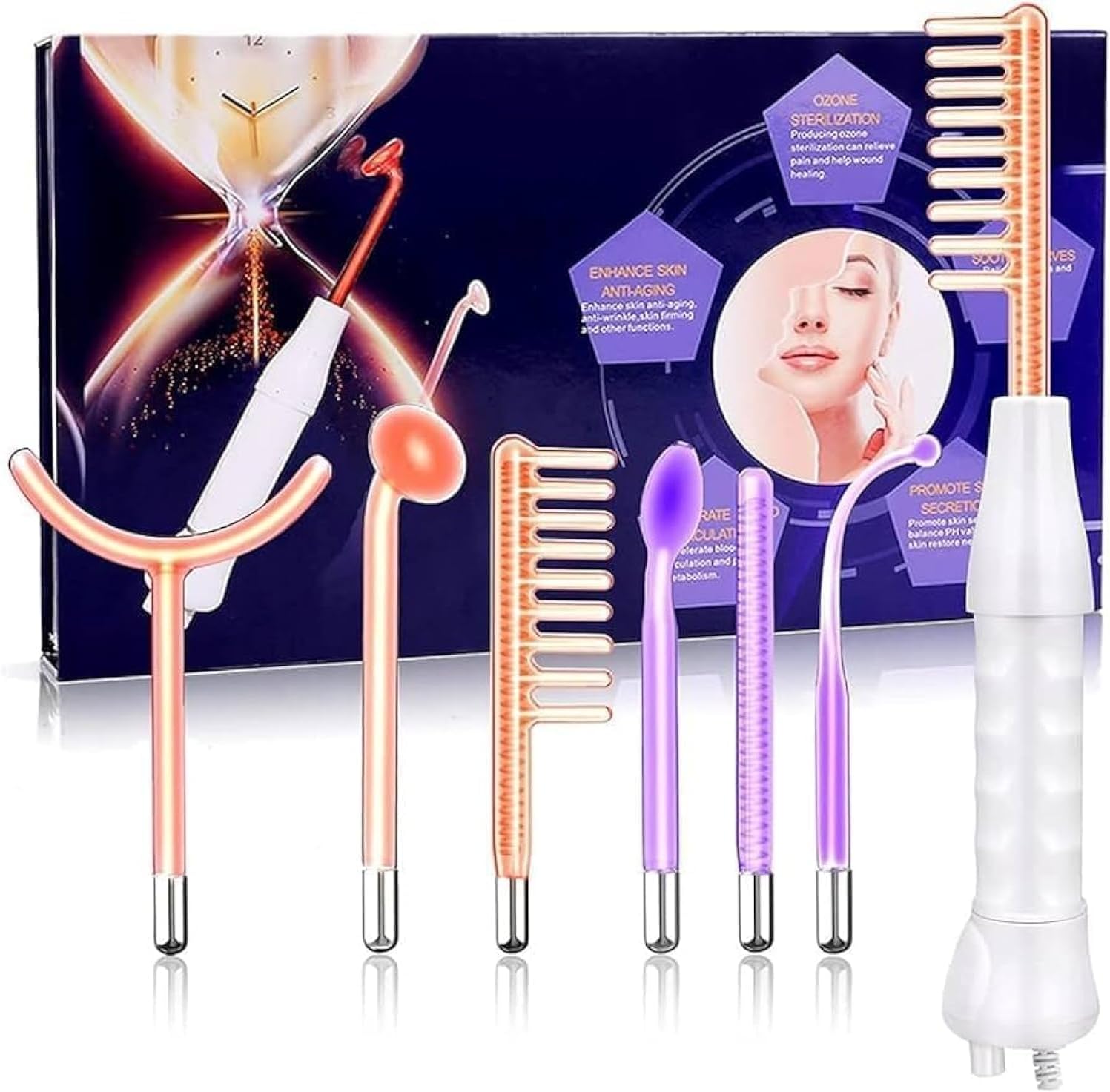 HS 7 in1 High Frequency Facial Machine, Portable High Frequency Wand For Hair,High Frequency facial Wand for Acne,Hair Growth,Wrinkle Reducing, Skin Tightening Tools With 7 Glass tubes