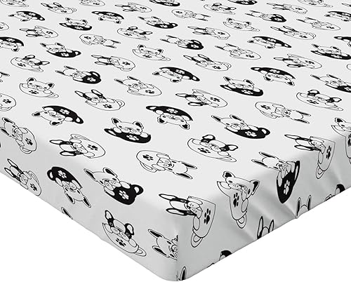 Miniatura 3 de Ambesonne Sábana bajera ajustable con estampado de animales, cachorros de bulldog francés en el interior de tazas de café, patas de perro, funda de