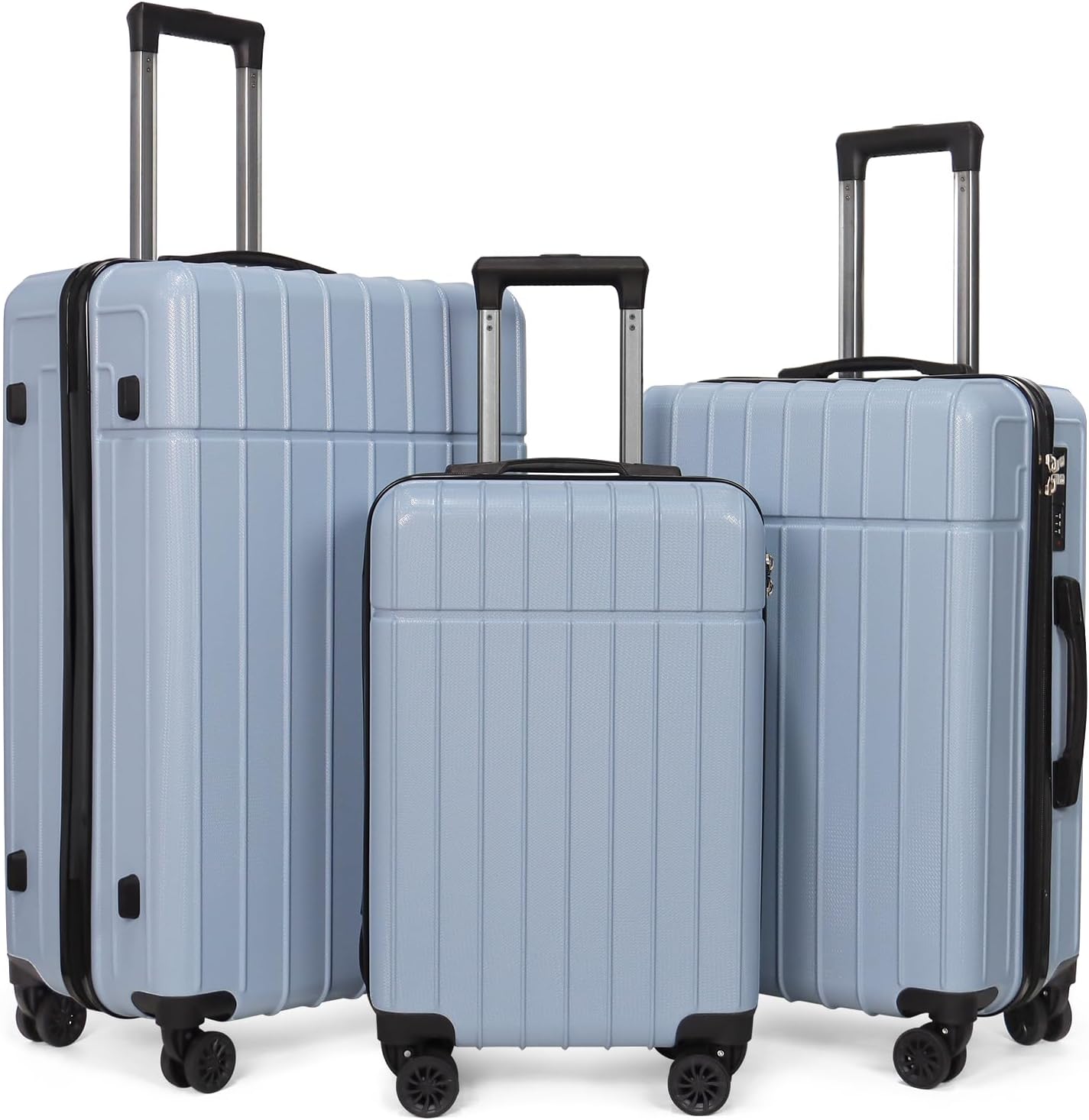Luggage Sets 3 Piece(20/24/28)-Suitcase Set- Luggage with Wheels-PC + ABS Durable Lightweight Rotating hardshell suitcase (Blue)