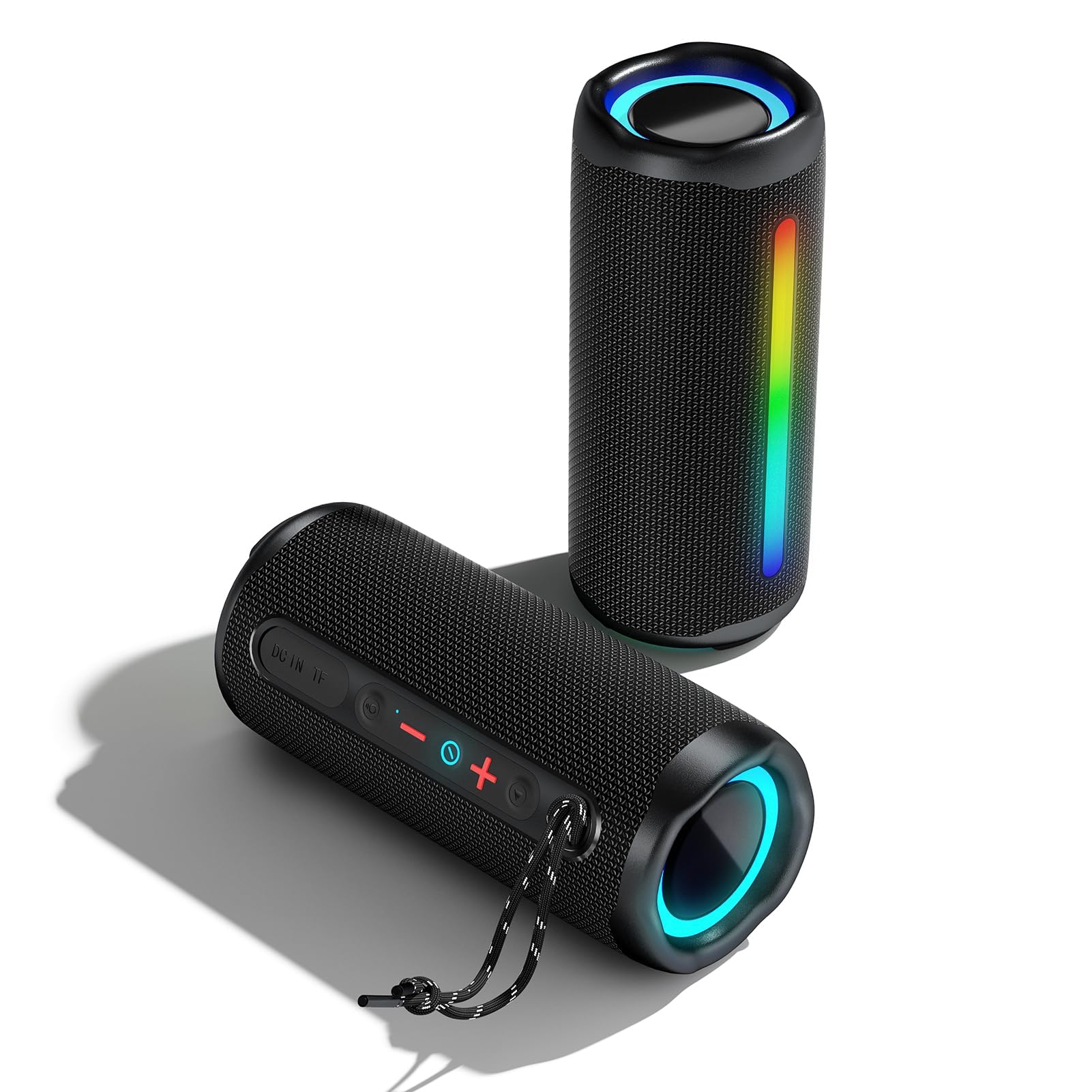 Bluetooth Speakers, 16W Loud Stereo Portable Wireless Speaker, IPX5 Waterproof Shower Speakers with Bluetooth 5.3, Deep Bass, Cool RGB Light, True Wireless Stereo for Home, Outdoor, Party, Beach