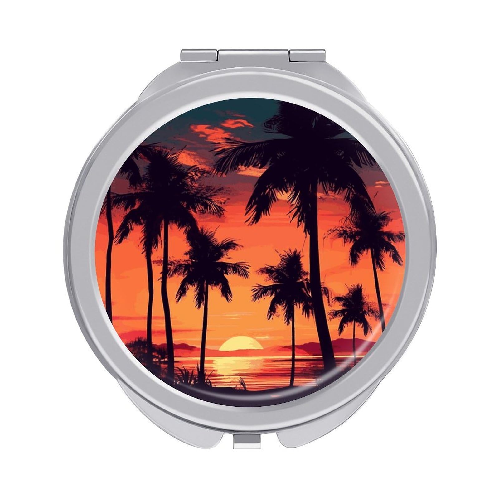FekiLoot Palm Tree Summer Sunset Travel Makeup Mirror 2 X /1 X Magnifying Slim Pocket Mirrors Compact for Purse Travel Makeup Mirrors for Pocket, Handbag, Purse Women Gift