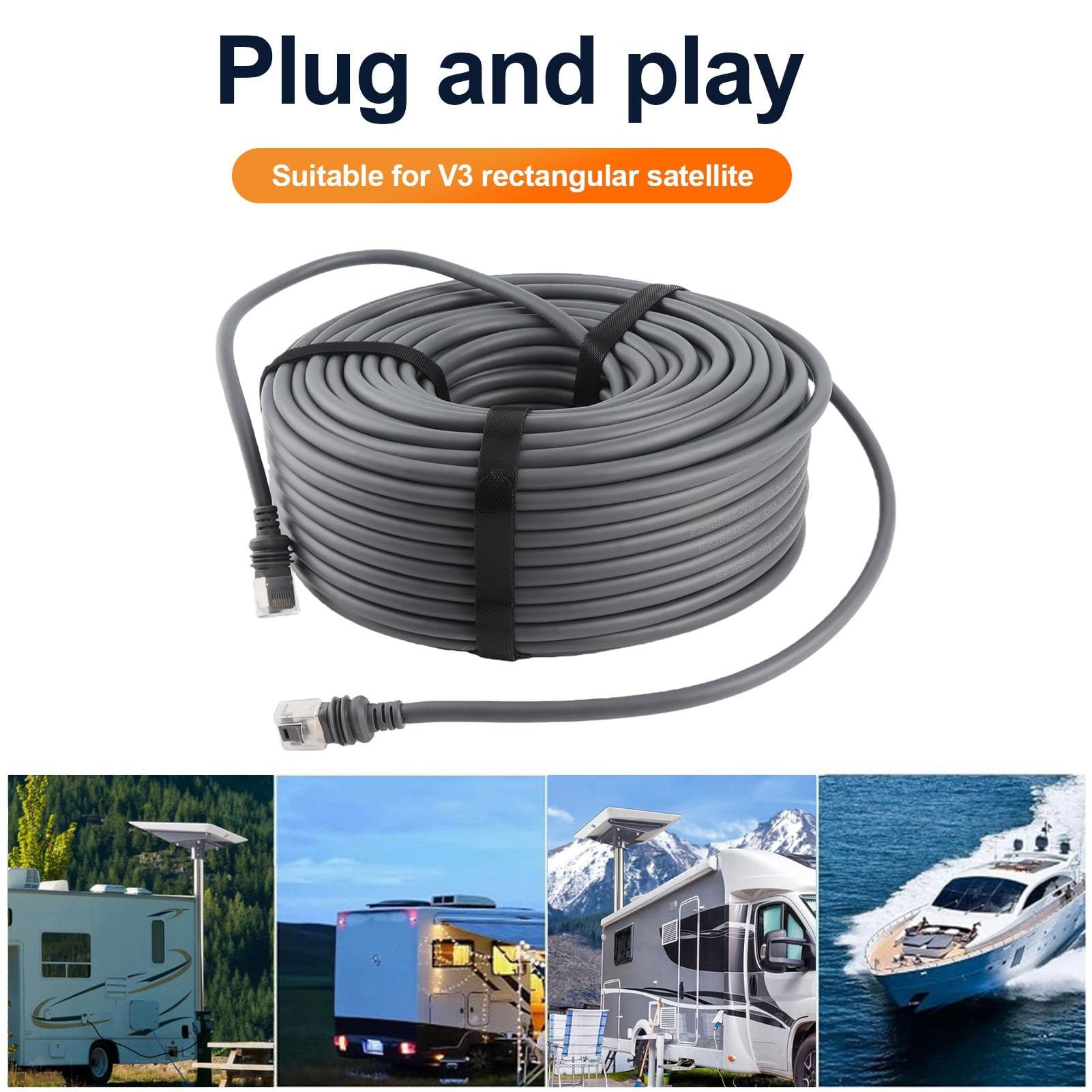 Generic Cable Satelital Rectangular Cable de Extensión Impermeable de Alta Velocidad de 2000 Mbps para Antena Parabólica Gen 3 de 150 Pies