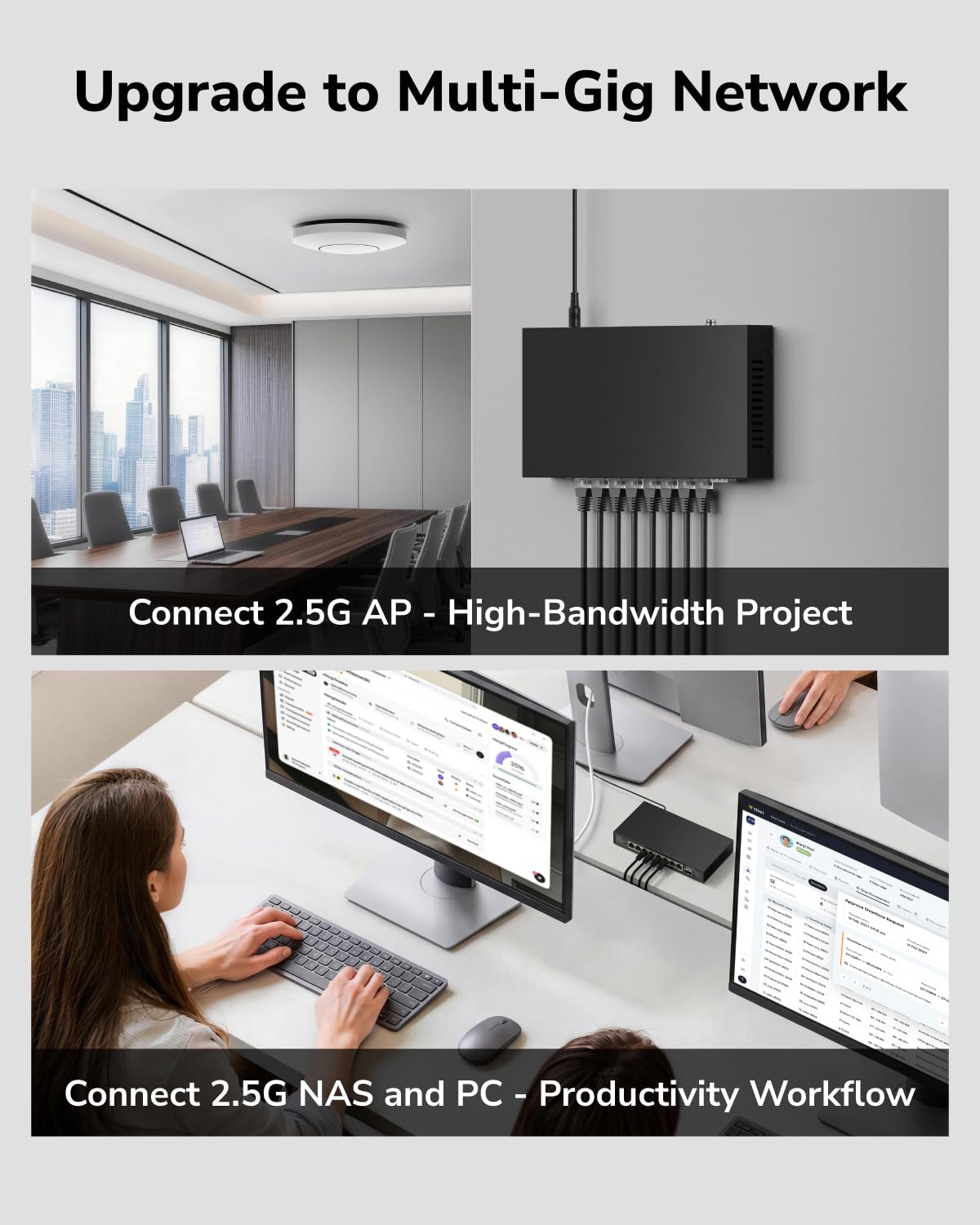 Cudy Switch 8-Portowy 2,5G 1x10G SFP+ Zarządzalny Multi-Gigabit HS108ES1 | Przepustowość 60Gbps, Cichy Fanless Metalowy RJ45, VLAN QoS IGMP LAG, Desktop Naścienny, WiFi 6/7 Routery APs NAS PCs