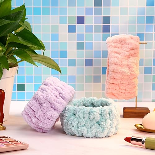 Vista 79 de Chuangdi 3 diademas elásticas de tela de rizo para mujer, maquillaje, lavado de cara, yoga, deportes, ducha (rosa, verde, marrón)