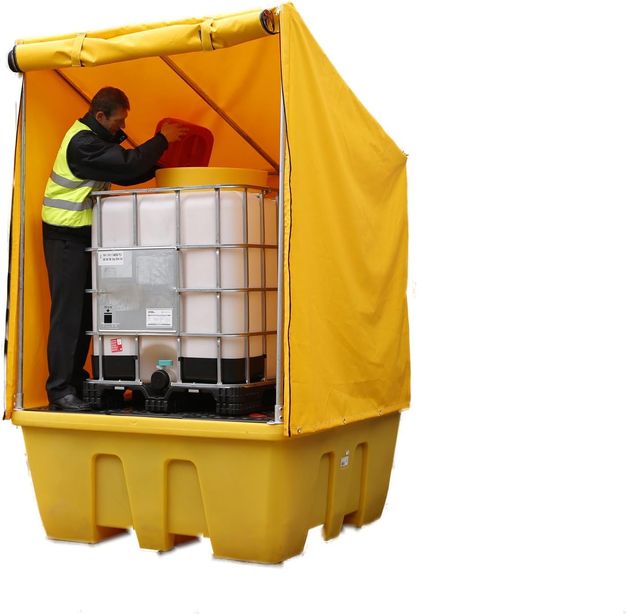 Single IBC Spill Pallet with Framed Cover - Industrial Strength Containment for Hazardous Materials