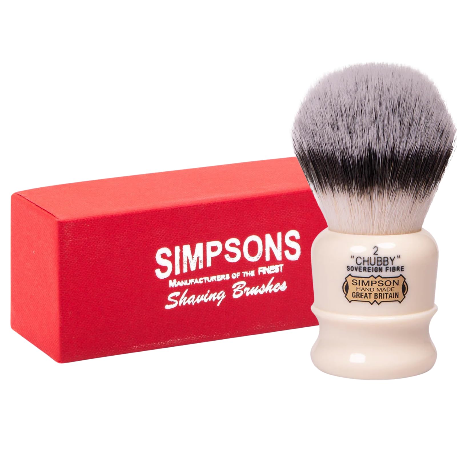 Simpsons Chubby 2 CH2 - Pennello da barba in fibra sovrana, manico in finto avorio, strumento per rasatura bagnata di alta qualità per una schiuma ricca, extra morbida e densa, spazzola da barba di