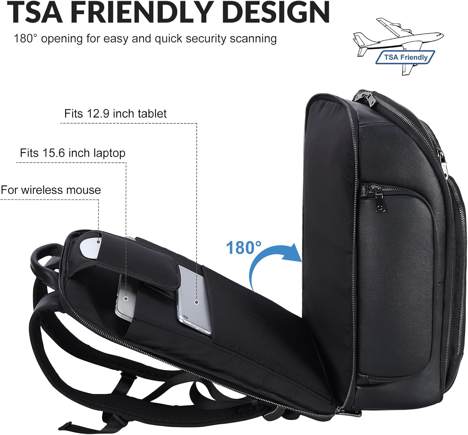 TIDING Men's Leather Laptop Backpack Fits 15.6 Inch Computer, TSA Approved & Water Resistant Work Daypack Business Travel Rucksack, Black - Image 3