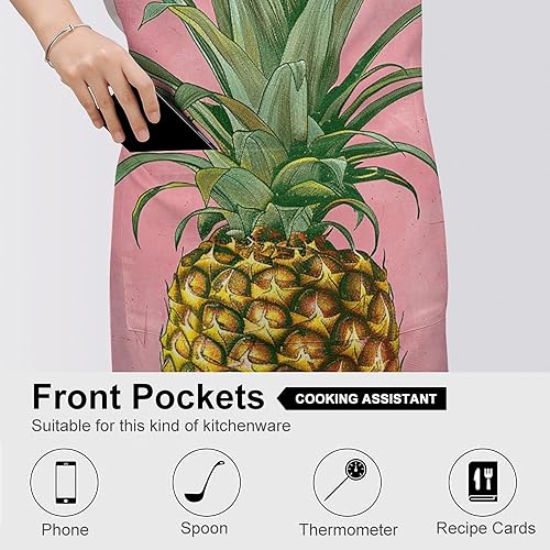 Miniatura 5 de MUSM Apron for Adults - 27.6 X 31.5 Inch, Heavy-Duty Polyester Aprons with Two Large Pockets, Waterproof Peach Pineapple Pattern Kitchen Apron for