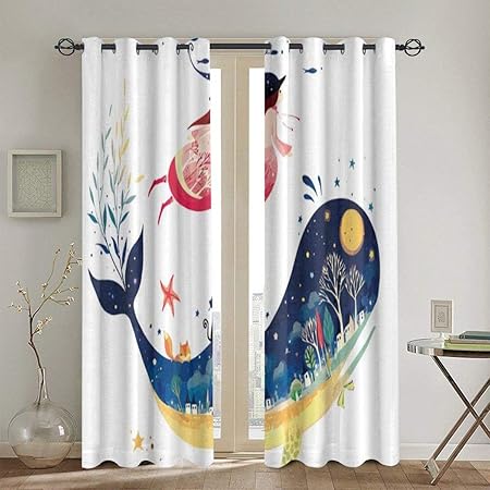 Amazon Bohomonos 遮光カーテン 2枚セット ピクシークジラファンタジー海洋イラスト占星術少女エルフ海の動物と森の夜のパターン子供おとぎ話 おしゃれ 部屋飾り 断熱 防寒 防音 省エネ 間仕切りカーテン 洗える かわいい リビングルーム 寝室 かーてん 幅100cm丈0cm Amazon Bohomonos 遮光カーテン 2枚セット ピクシークジラファンタジー海洋イラスト占星術少女エルフ海の動物と森の夜のパターン子供おとぎ話 おしゃれ 部屋飾り 断熱 防寒 防音 省エネ 間仕切りカーテン 洗える かわいい リビングルーム 寝室 かーてん 幅100cm丈0cm