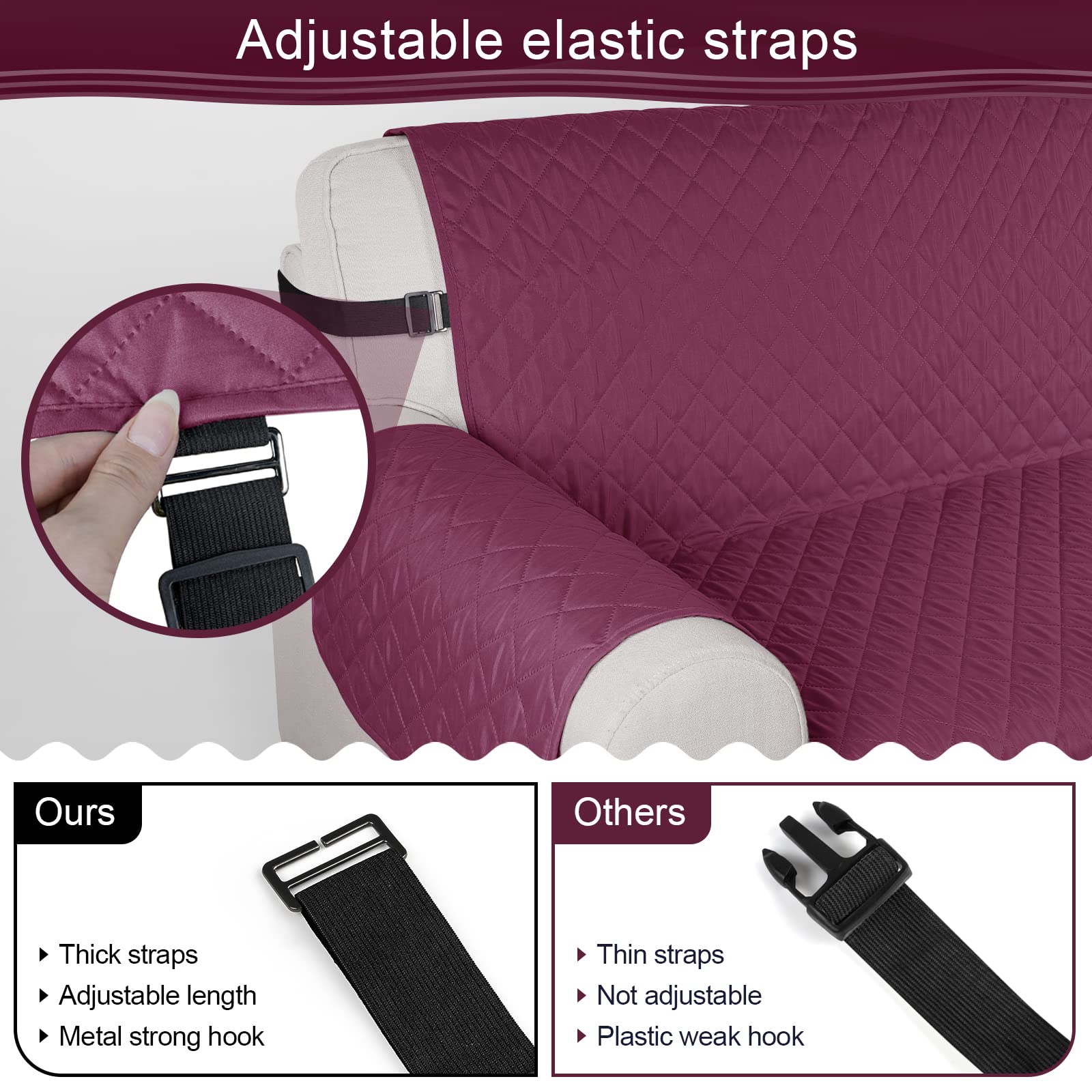 TAOCOCO Copridivano Poltrona Impermeabile Divano Protector Slipcovers (Borgogna, 3 Posti)