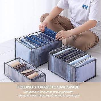 Wardrobe Clothes Organizer, 7 Grids Washable Portable Closet Organizer Mesh Separation Storage Box Foldable Closet Drawer Organizer for Underwear, Socks, Scarves, Leggings, Skirts, T-shirts