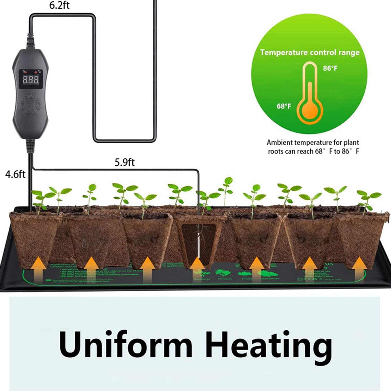 Coussin chauffant pour plante avec contrôle du thermostat - Tapis chauffant imperméable pour semis pour germination et croissance efficaces en hydroponie Vario