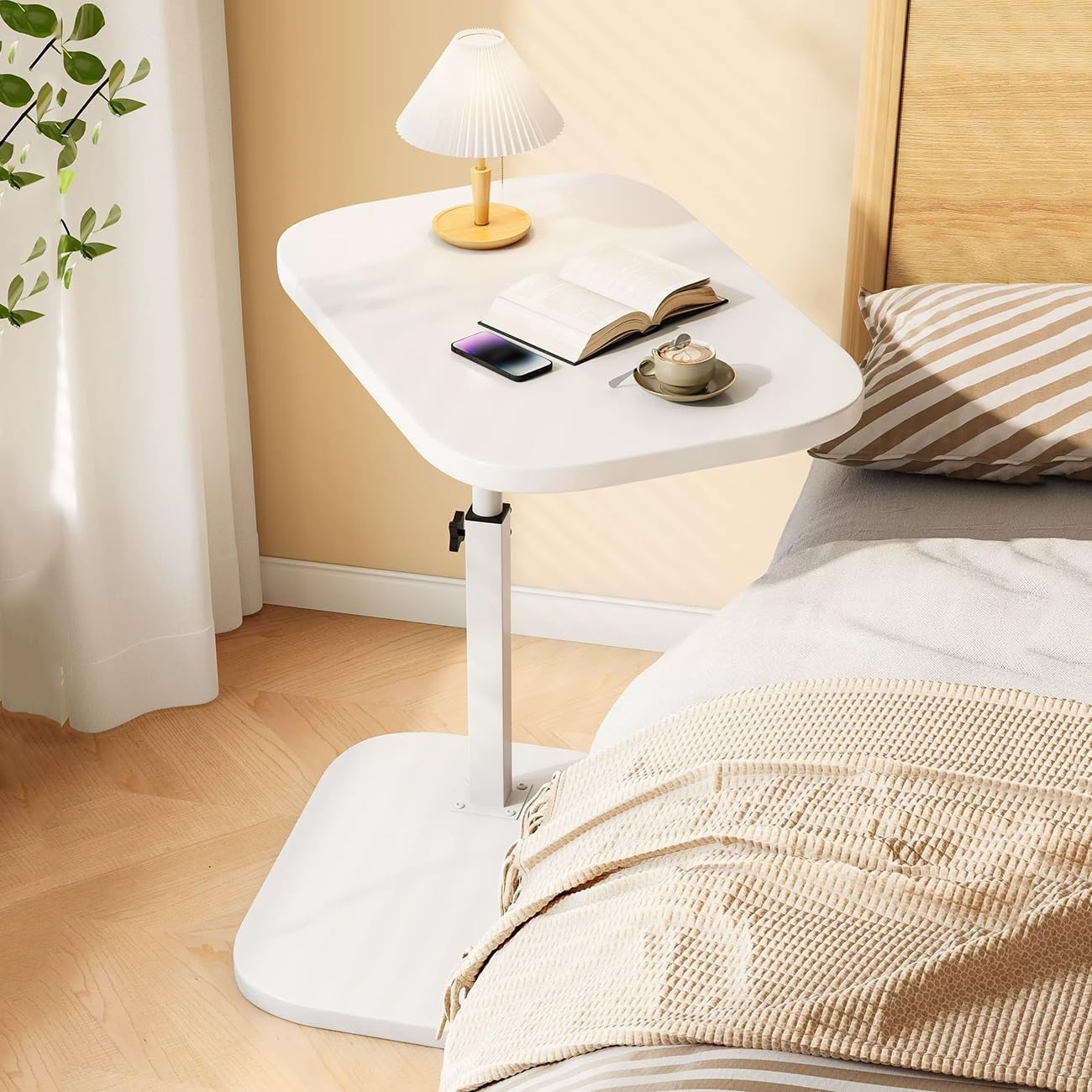 Sofa Side Table, C Shaped End Table Adjustable Height, 360°Swivel TV ...