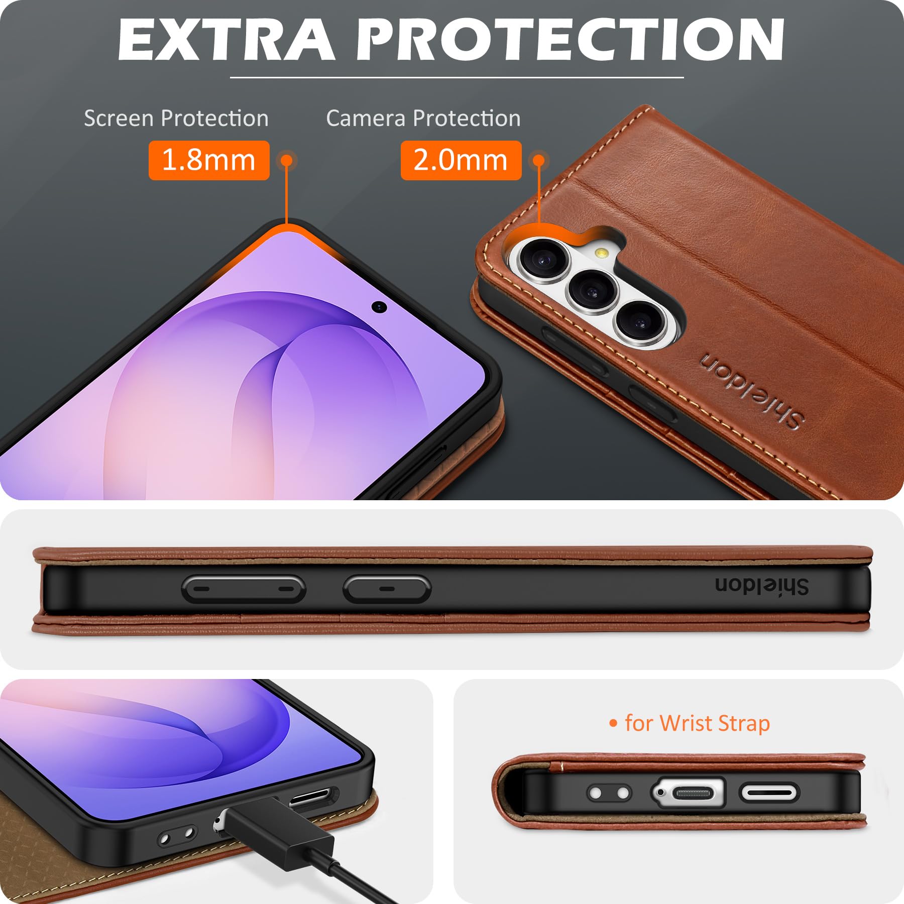 SHIELDON Echtleder Hülle für Galaxy S26 6,3" 5G 2026, Retro Braun | Kartenfach, Ständer, Magnetverschluss, RFID Blocker, Stoßfeste TPU Case, Lederhülle, Handyhülle, Schutzhülle
