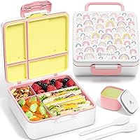 Vista 15 de Fimibuke Caja de Almuerzo Bento para Niños, Caja Bento a Prueba de Fugas para Niños Pequeños con 4 Compartimentos Libre de BPA Segura