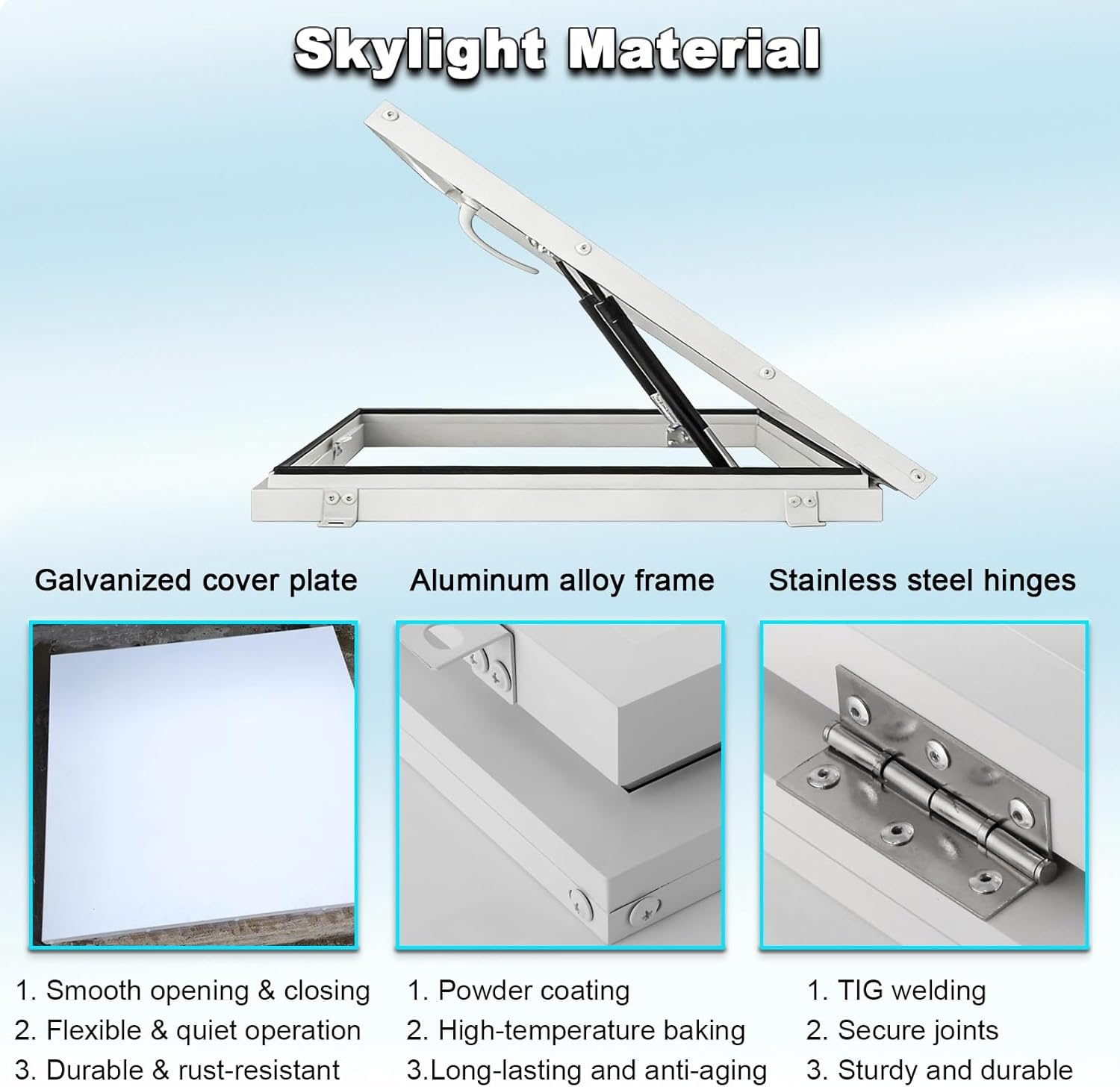 Waterproof Skylight Gas Hatch Cover 60x60cm, Lockable Access Door, Powder Coated Steel, Thermal Insulation, Ideal for Home & Commercial Roofs