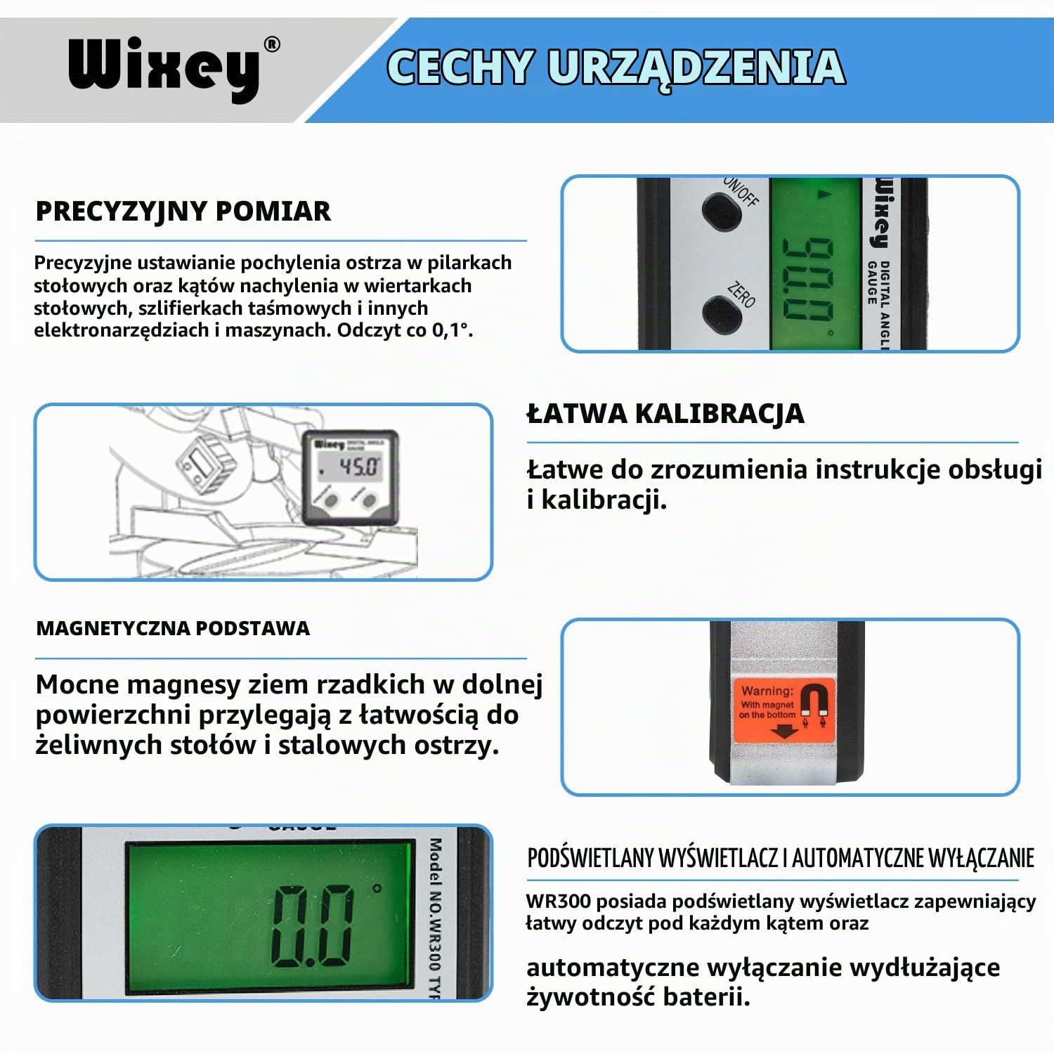Wixey Wr300 cyfrowy miernik kątowy typu 2 z podświetleniem (standard WR300)