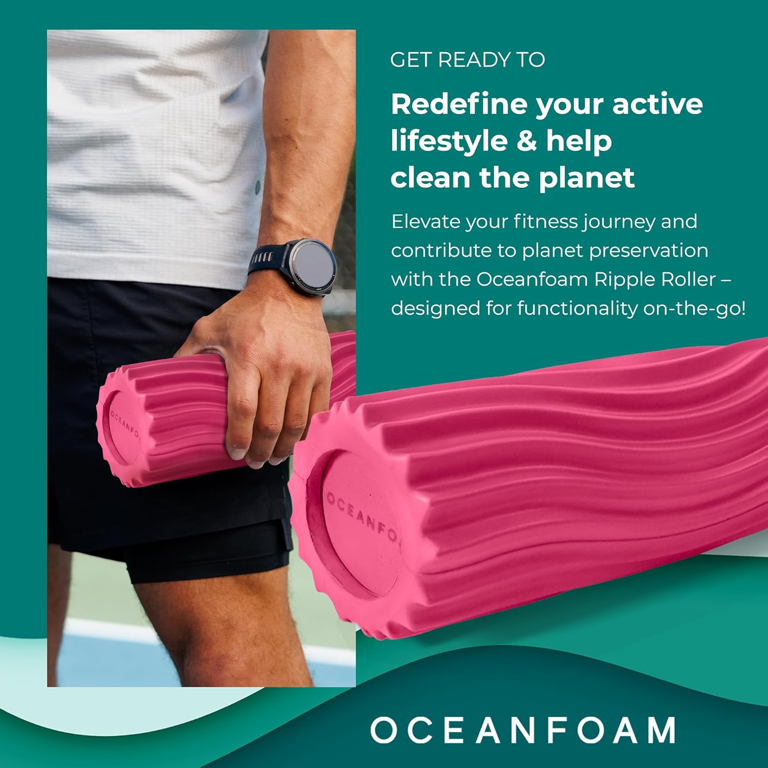Oceanfoam Ripple Travel Foam Roller (11" x 3.35") Firm Mini Foam Roller for Physical Therapy, Deep Tissue Massage, Back Pain - High Density, Ergonomic Wave Textured, Yoga, Pilates, Exercise (Hot Pink) - Image 3