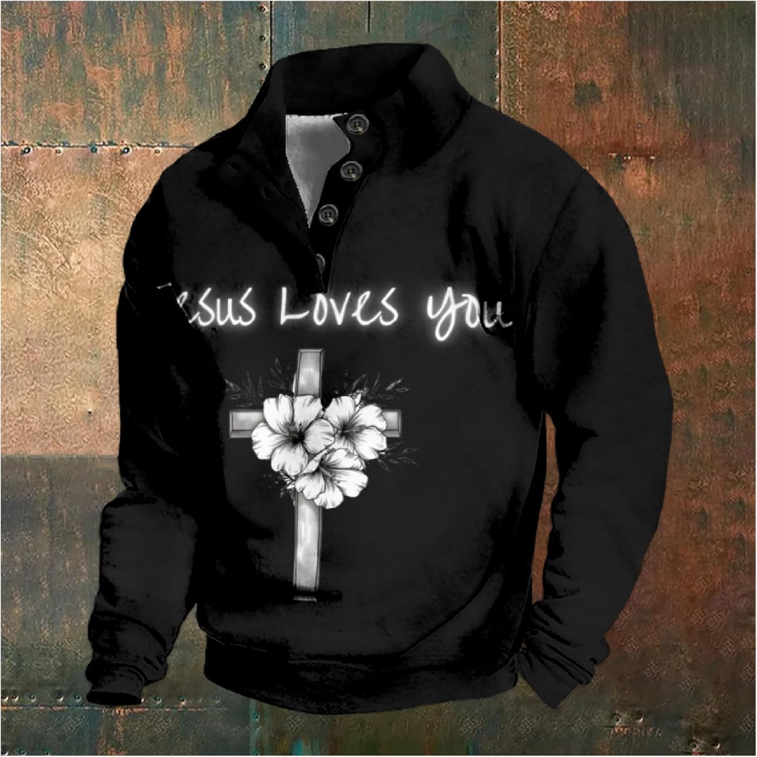Christian Hoodies for Men Cross Graphic Big And Tall Crewneck Pullover Religious Stand Collared Jesus Sweatshirts - Image 3