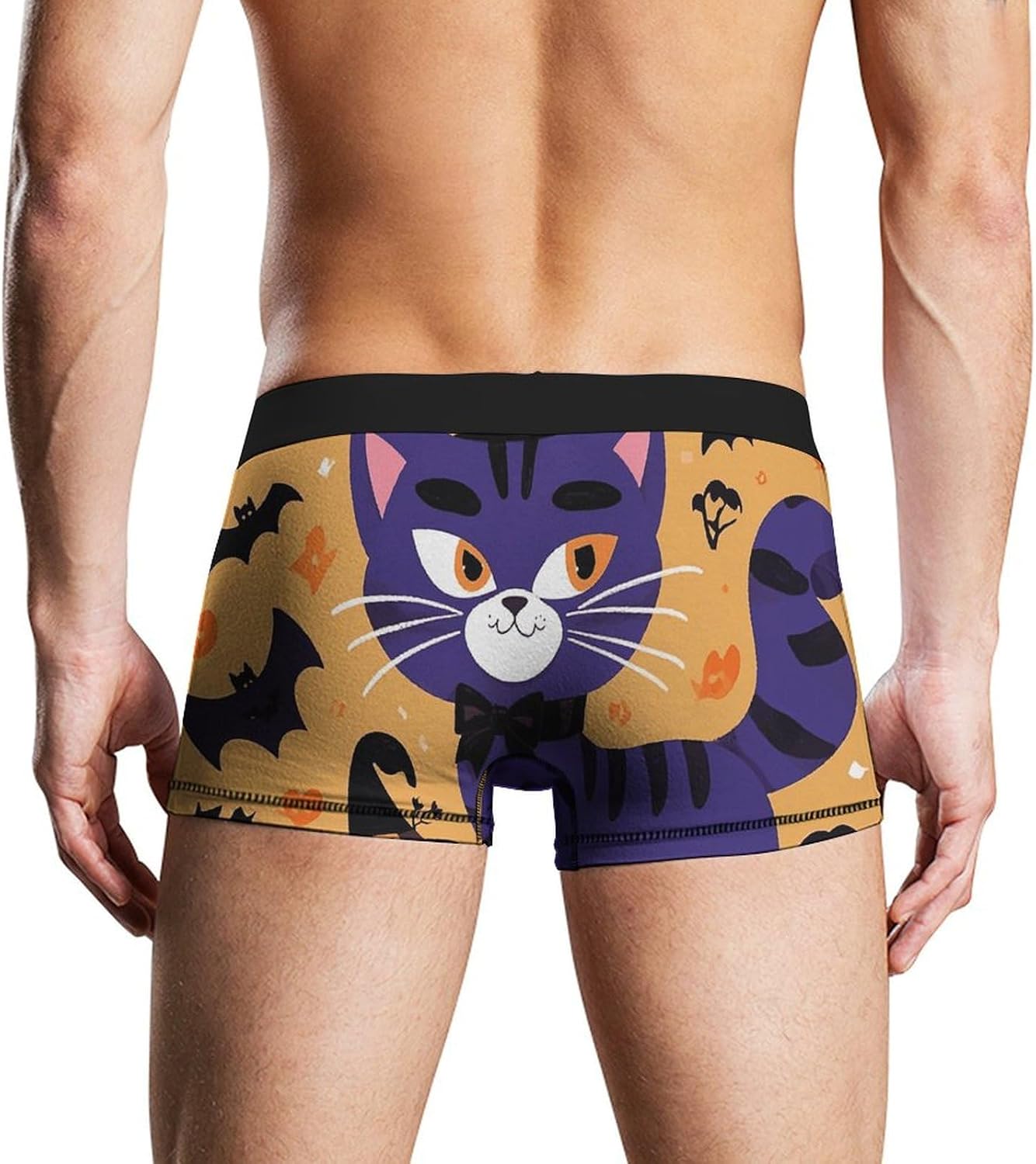 Halloween Cat Mens Boxer Briefs Short Breathable Underwear Trunks Soft Moisture-Wicking Boxer Shorts Novelty Underpants S White