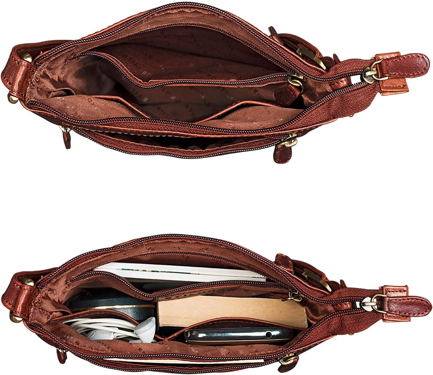 Bolso Mano Hombre STILORD 'Tamara' Bolso De Hombro Mujer Piel Pequeño Bolso Bandolera Vintage Para Salir Noche Fiesta Diari Bolso Mano De Auténtico Cuero, Color:brandy - Coñac Bolso De Mano Hombre