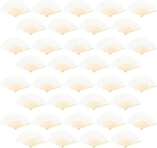 URATOT 36 ventiladores plegables blancos de seda de bambú plegables ventiladores de mano para bodas, decoración de fiestas
