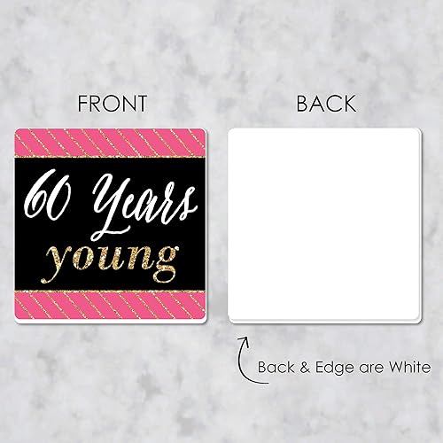 Miniatura 5 de Big Dot of Happiness Chic 60 cumpleaños  rosa, negro y dorado  Divertidas decoraciones de fiesta de cumpleaños  Posavasos  Juego de 6