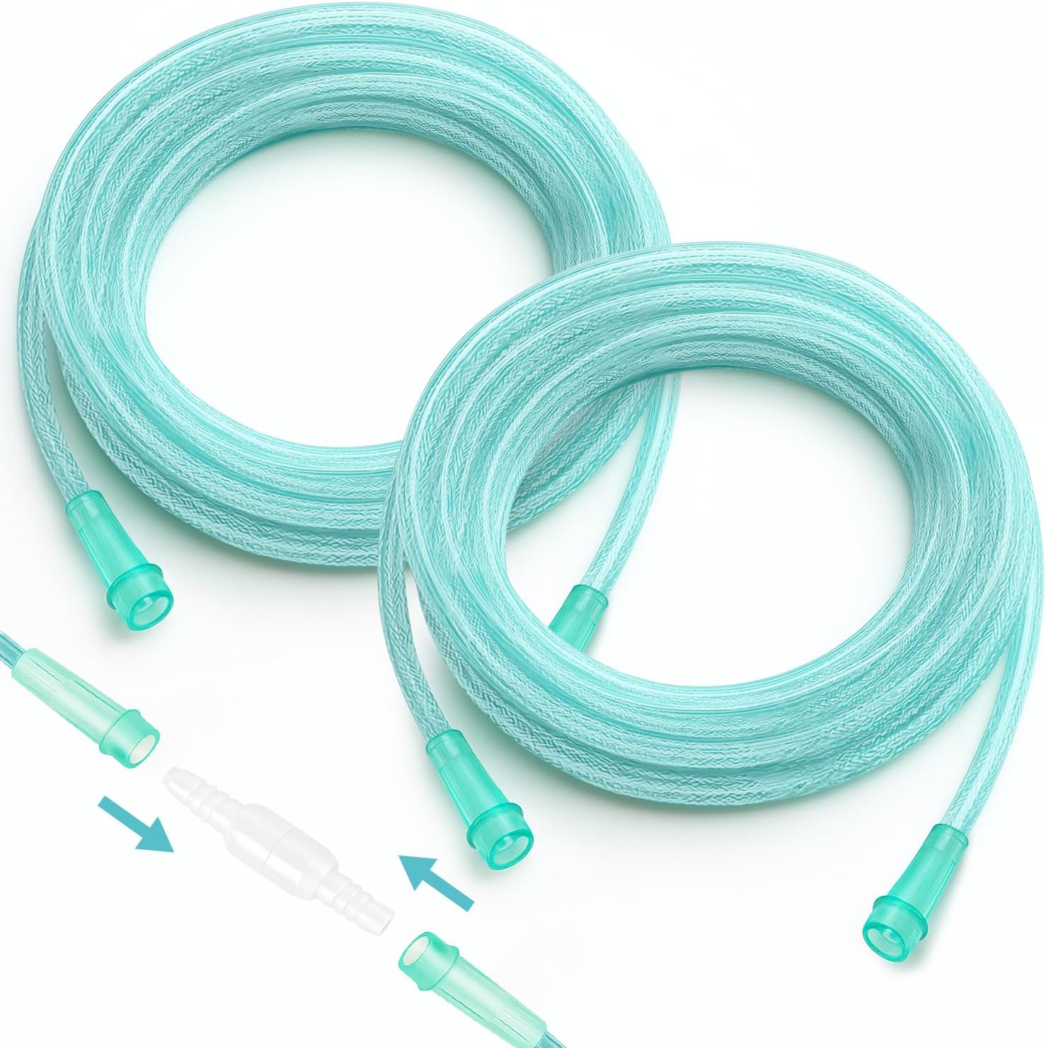 Oxygen Tubing 2 x 50 Ft Continuous Non Kinking High Flow, Medical Grade Universal Oxygen Hoses for Home Use, Compatible w/Standard Oxygen Therapy Devices & Connectors, O2 Tubing for Concentrator