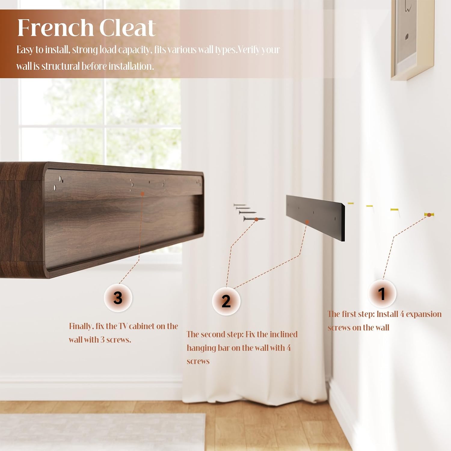 71" Floating TV Stand Wall Mounted, Floating Entertainment Center for TVs up to 80 inch, TV Media Console with Flip-Down Doors, Cable Management for Living Room Bedroom Walnut & Black