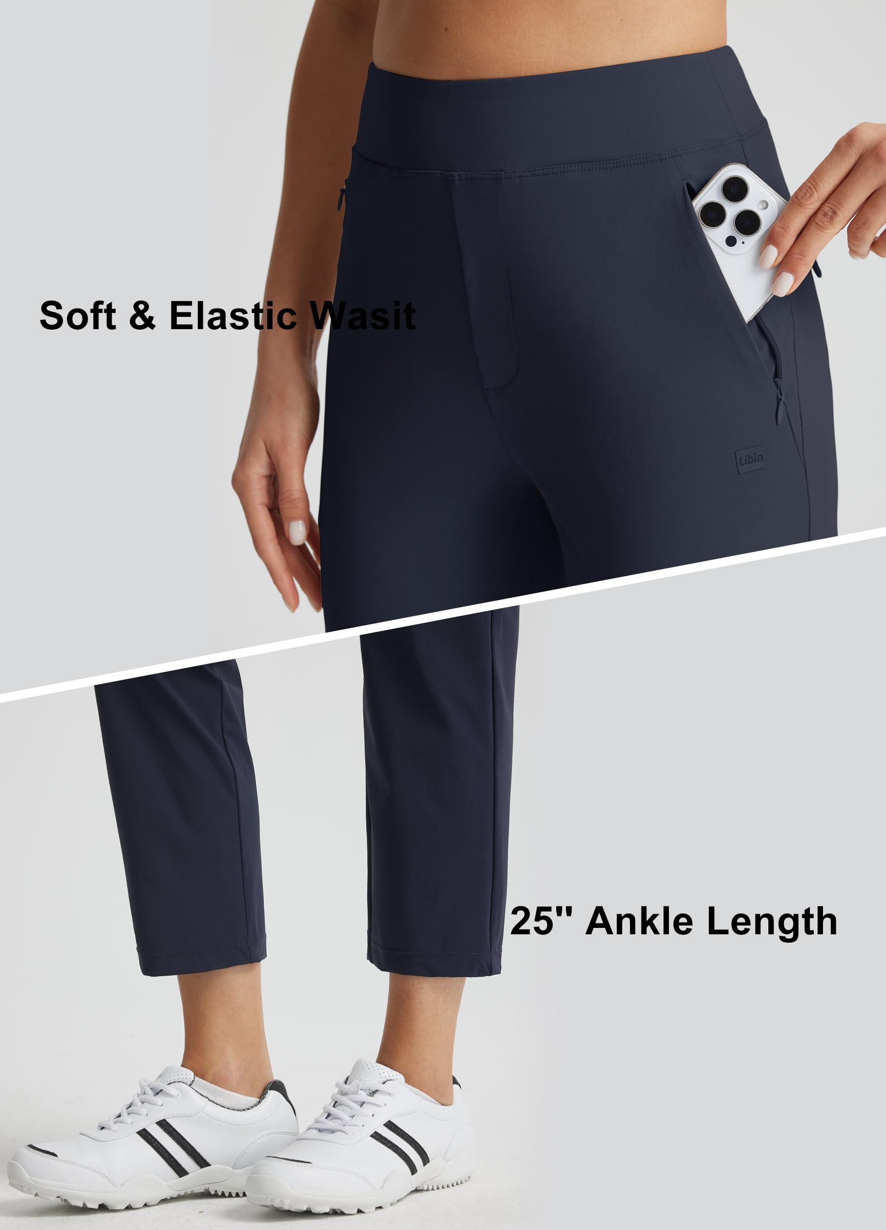 Libin Pantalones Golf Mujer 7/8 Jogging Business | Pantalón De Jogging Ligero Transpirable Entrenamiento Carrera Cintura Elástica Verano Estilo Con Bolsillos