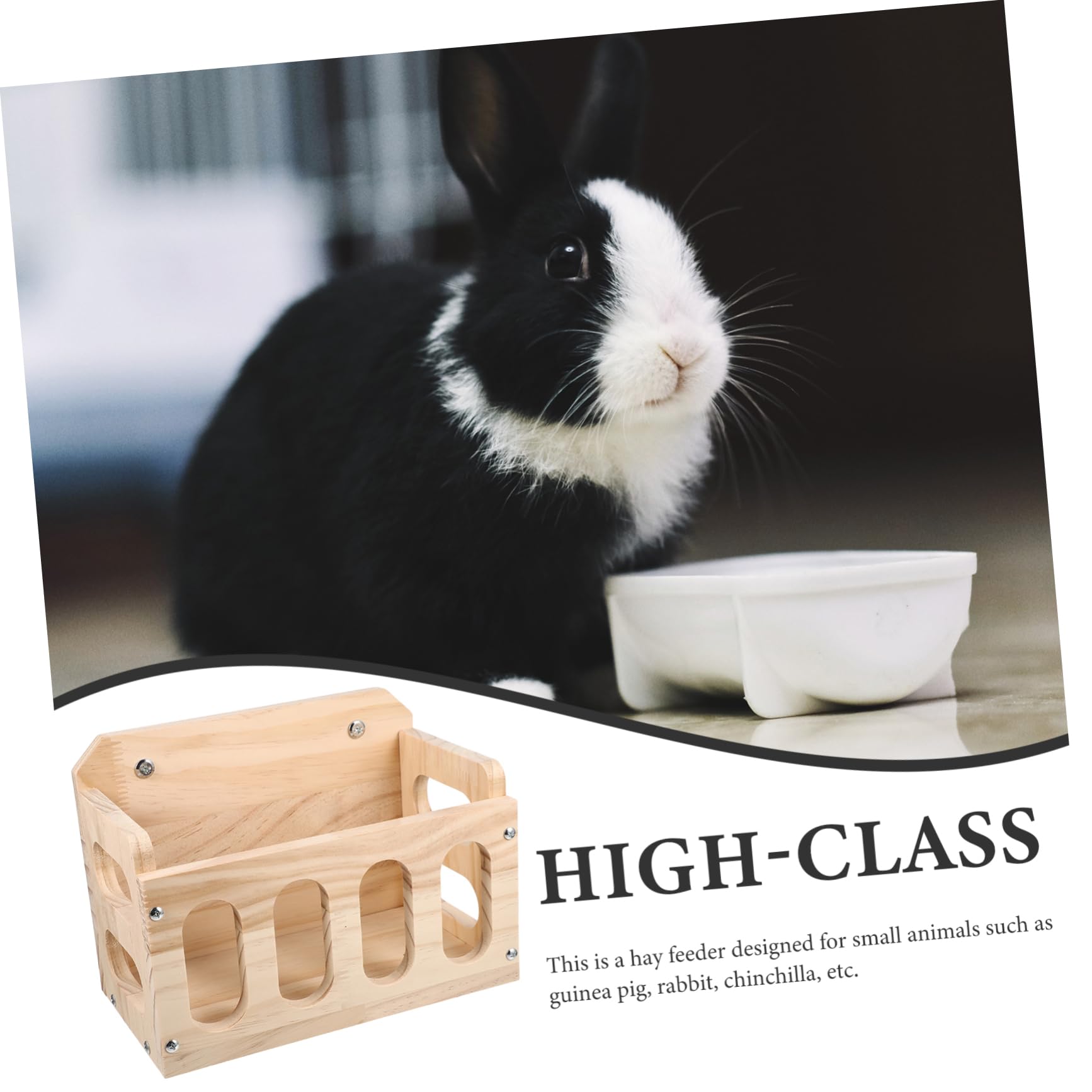 Râtelier à Lapins en Bois Khaki pour Cage, Design Fixe Anti-gaspillage