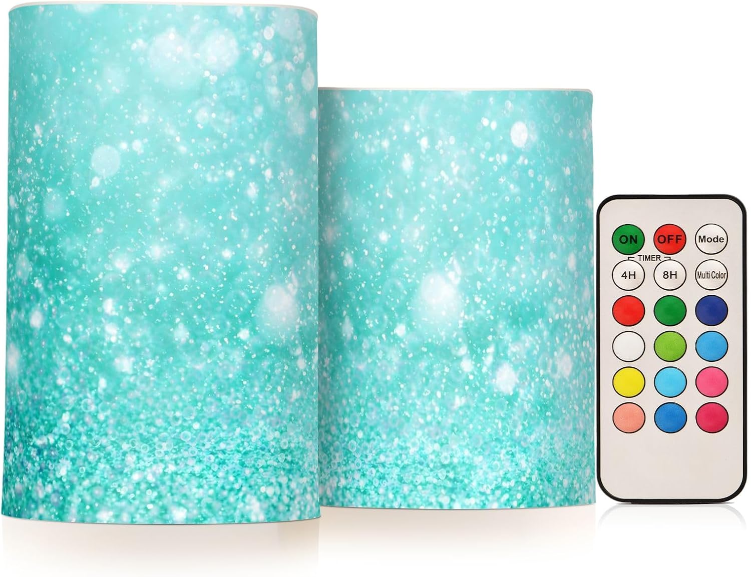 SUABO Teal Turquoise Glitter Sparkle Flameless Candles, Flickering LED Candles Battery Operated Color Changing with Remote Timer for Party Wedding Decoration