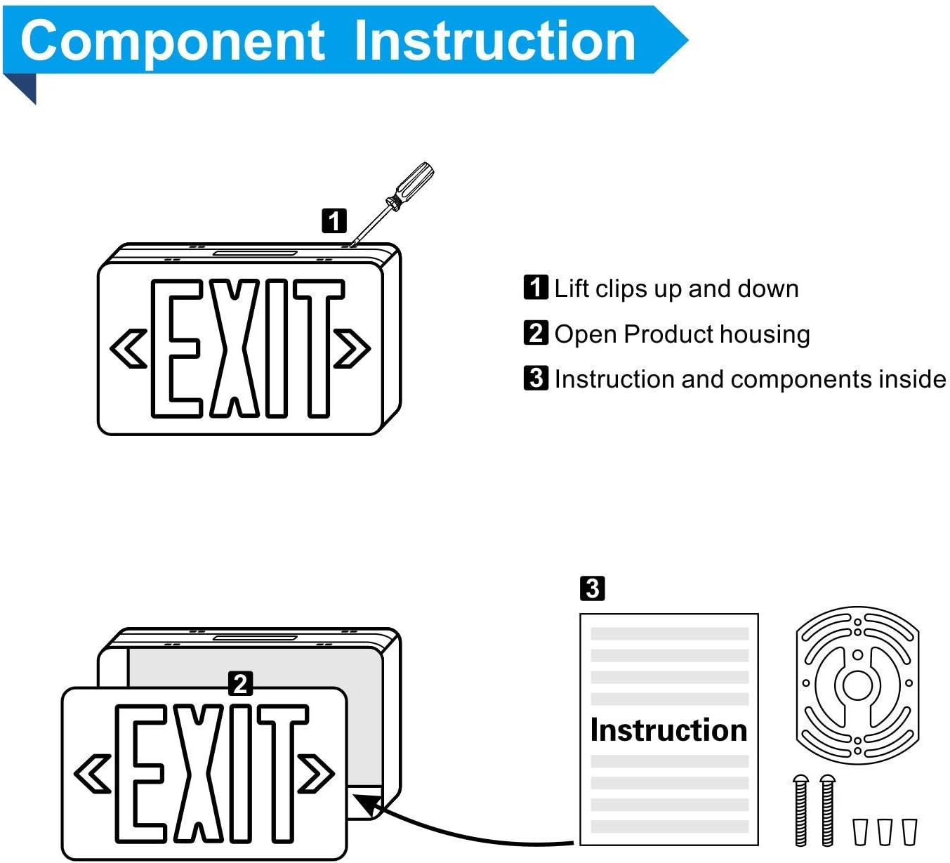 SPECTSUN 4 PACK Red Emergency Exit Sign Lights Combo with 2 Led Heads and 6 Pack Green LED Exit Sign with Battery Backup Hard-wired Exit Door Sign for Business & Home