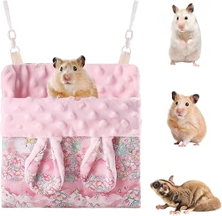 Sugar Gliders Sleeping Pouch Hamsters Velvet Hanging Hammocks Bed Carrier with Strap Squirrels Marmosets Guinea Pig Warm Swing Carry Pouch Cage Accessories for Small Animal (Pink)