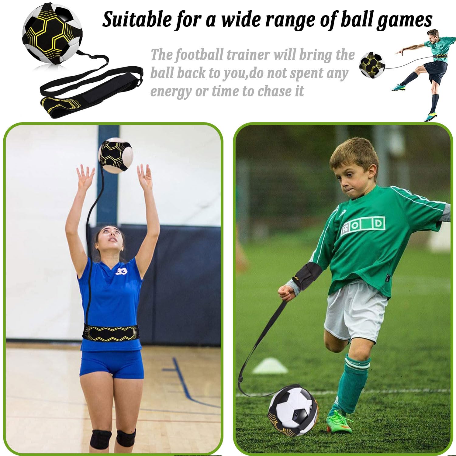Favuit Trainer da Calcio, Cintura da Allenamento da Calcio Regolabile Banda Elastica per L’Allenamento Individuale Bambini Adulti Soccer Bungee Trainer per Pallone da Calcio di Taglia 3 4 5