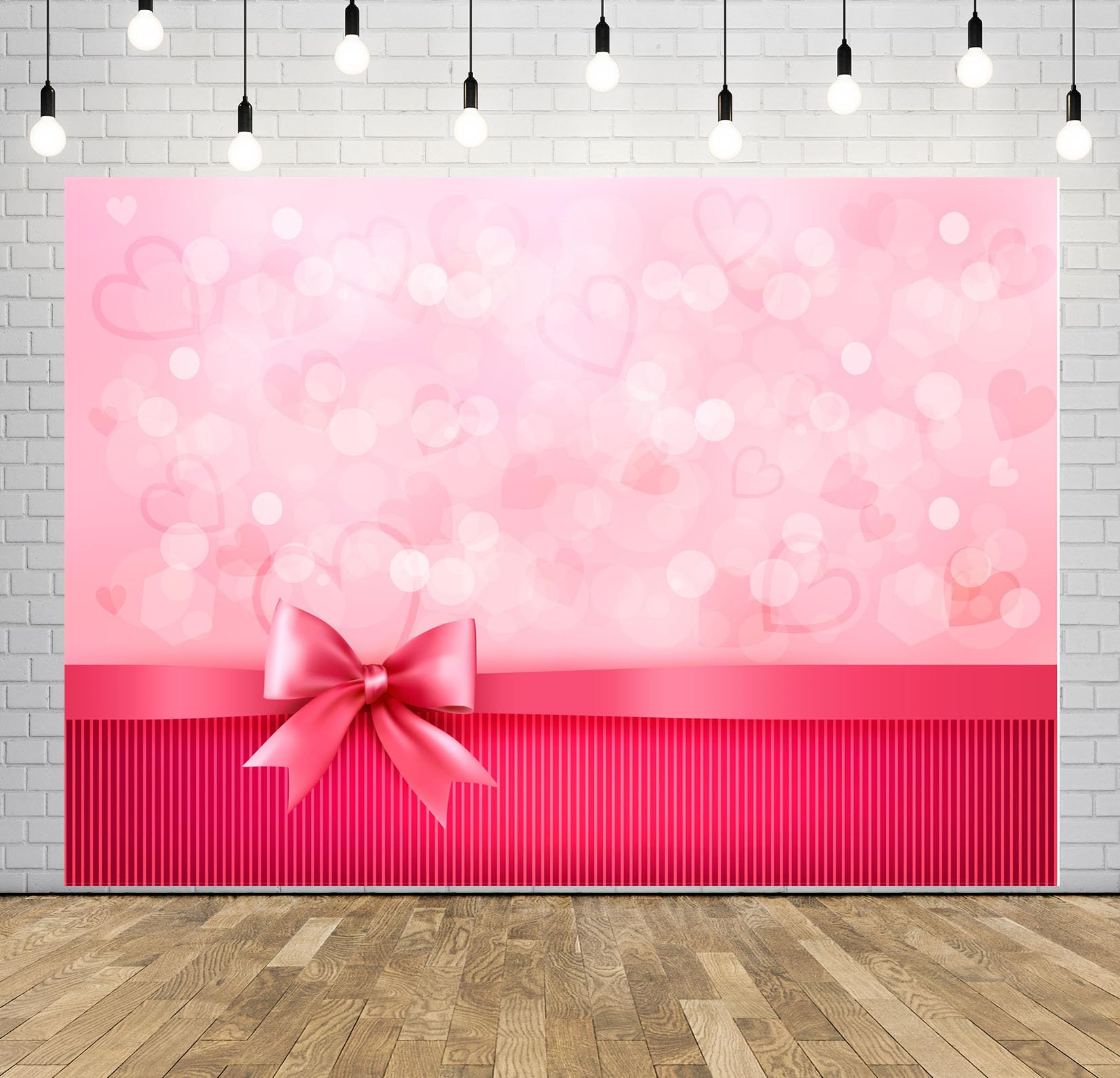 15x8FT (4.6x2.5m) Bokeh Di Cuori Rosa Con Fiocco Di Raso Sfondo Fotografico | Dolce Design Da Regalo Romantico Fondale In Tessuto,Cuori Morbidi Luci,Per Feste Romantiche E Foto Di Coppia,Photo Booth
