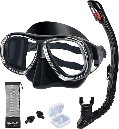 Equipo de esnórquel para adultos y jóvenes, máscara de buceo antivaho y esnórquel seco de silicona para buceo, pesca subterránea, apodeo