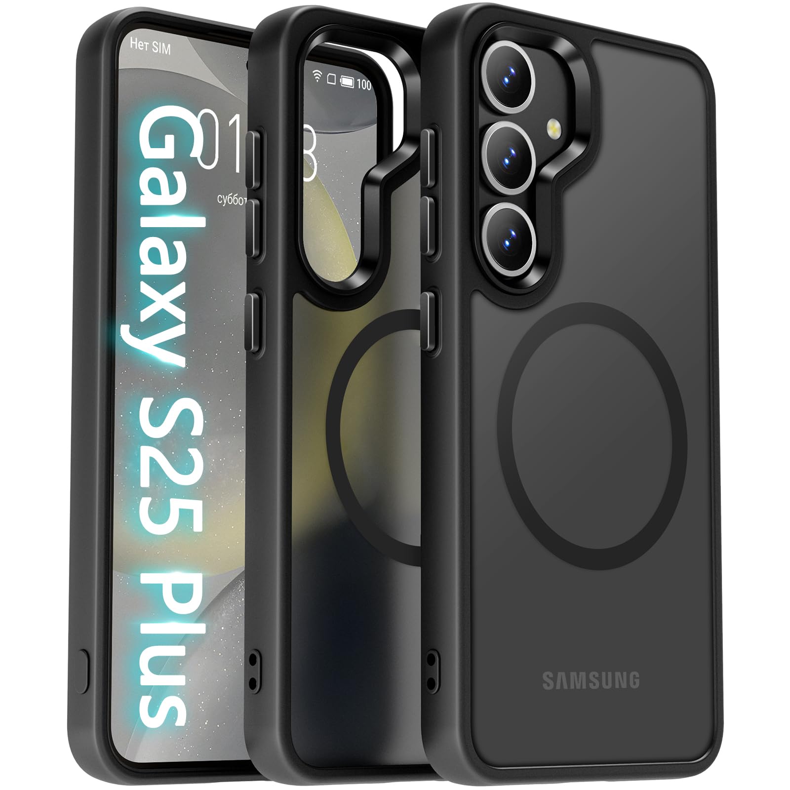 Oterkin Magnetic for Samsung Galaxy S25 Plus Case Matte [Compatible with MagSafe][Frosted Translucent][Military Grade Protection][Shockproof Anti-Scratch] Slim Fit S25 Plus Phone Case (Black)