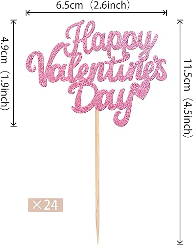 Miniatura 2 de 24 piezas de decoración para cupcakes con purpurina para el día de San Valentín corazón de rosa palillos de magdalenas de San Valentín decoración de