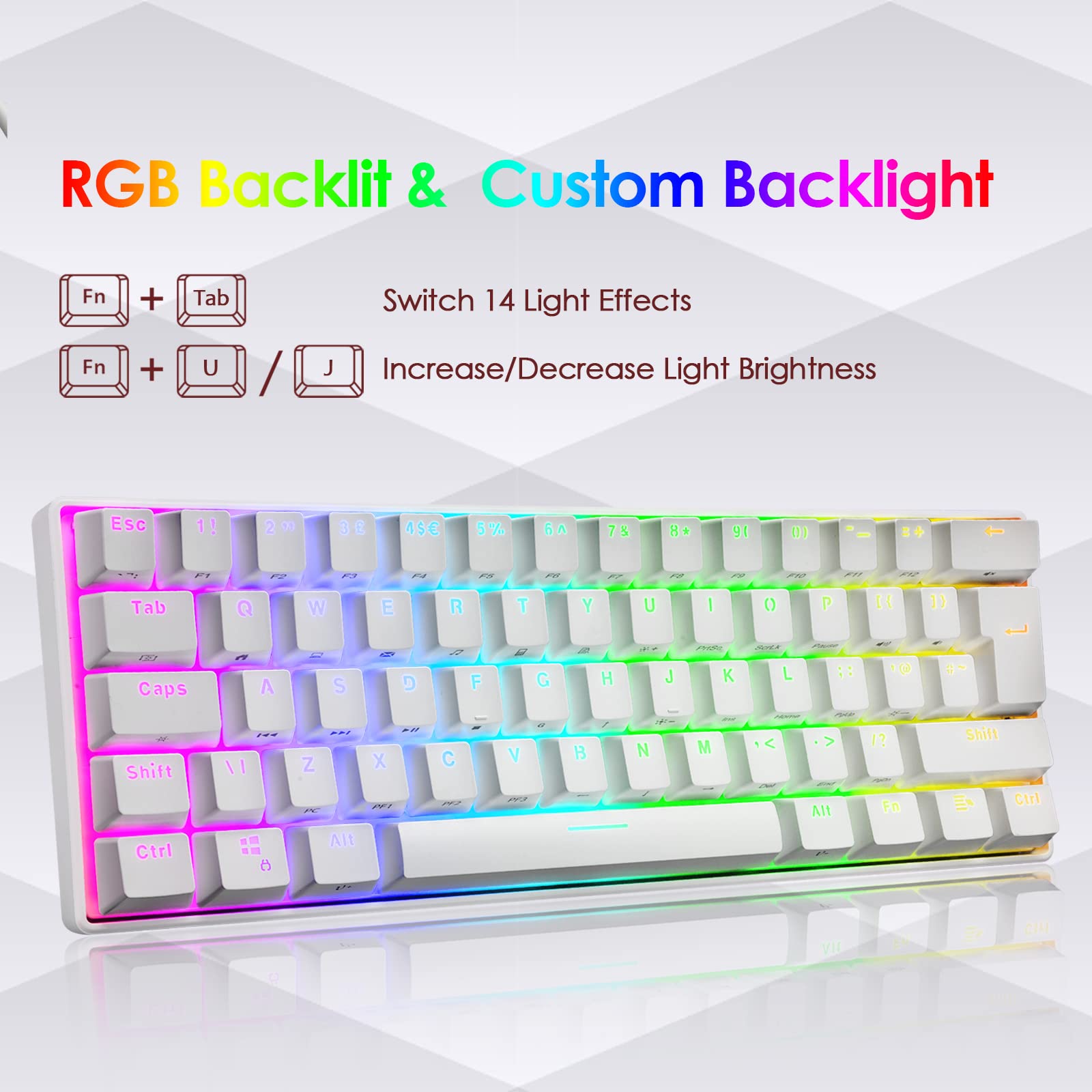 LexonElec MK21 Set Mouse con Tastiera Meccanica al 60% Wired, UK Layout 62 Tasti Tastiera da Gioco Backlit Chroma RGB + 6400DPI Mouse Ultraleggero + Mouse Pad Per PS4, Xbox, PC - Red Switch/Bianco