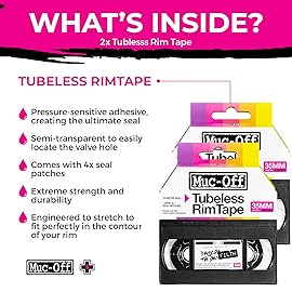Muc-Off Tubeless Rim Tape 35mm (Pack of 2) - 10m Roll with 4X Seal Patches | Pressure-Sensitive Adhesive for Tubeless Bike Tyre Setups | Fits Road, CX, Gravel, MTB & Plus Rims