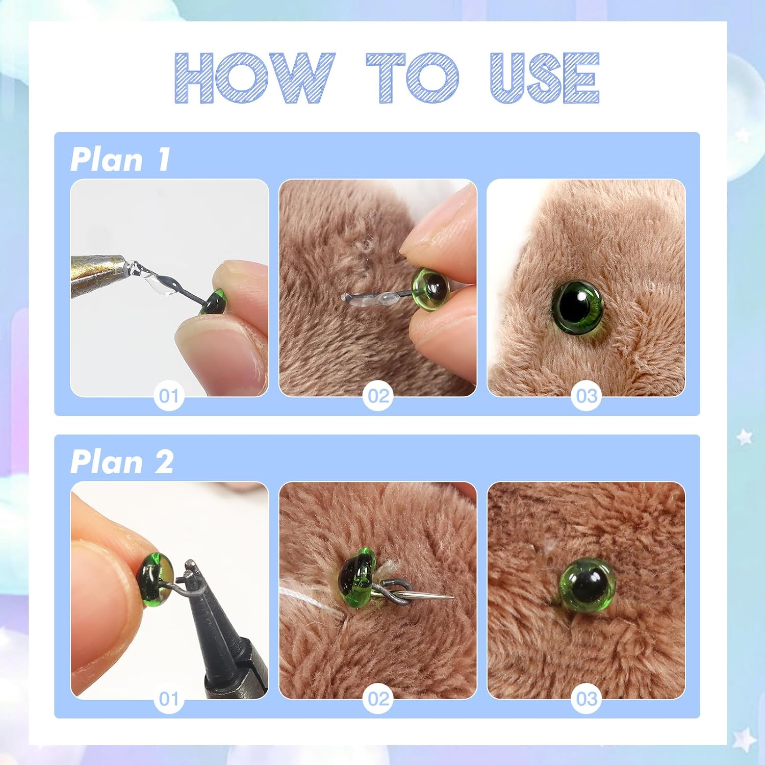 TOAOB 100pcs 5mm Glass Eyes Kits Mixed Colors for Crafts Needle Felting Decoys Sewing