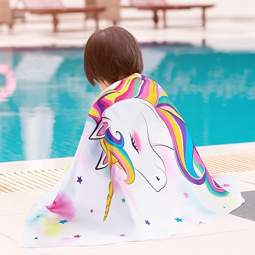 Miniatura 6 de WERNNSAI Toalla de playa de unicornio para niñas, 30 x 60 pulgadas, sin arena, para niñas, baño, piscina, camping, toalla de viaje, secado rápido,