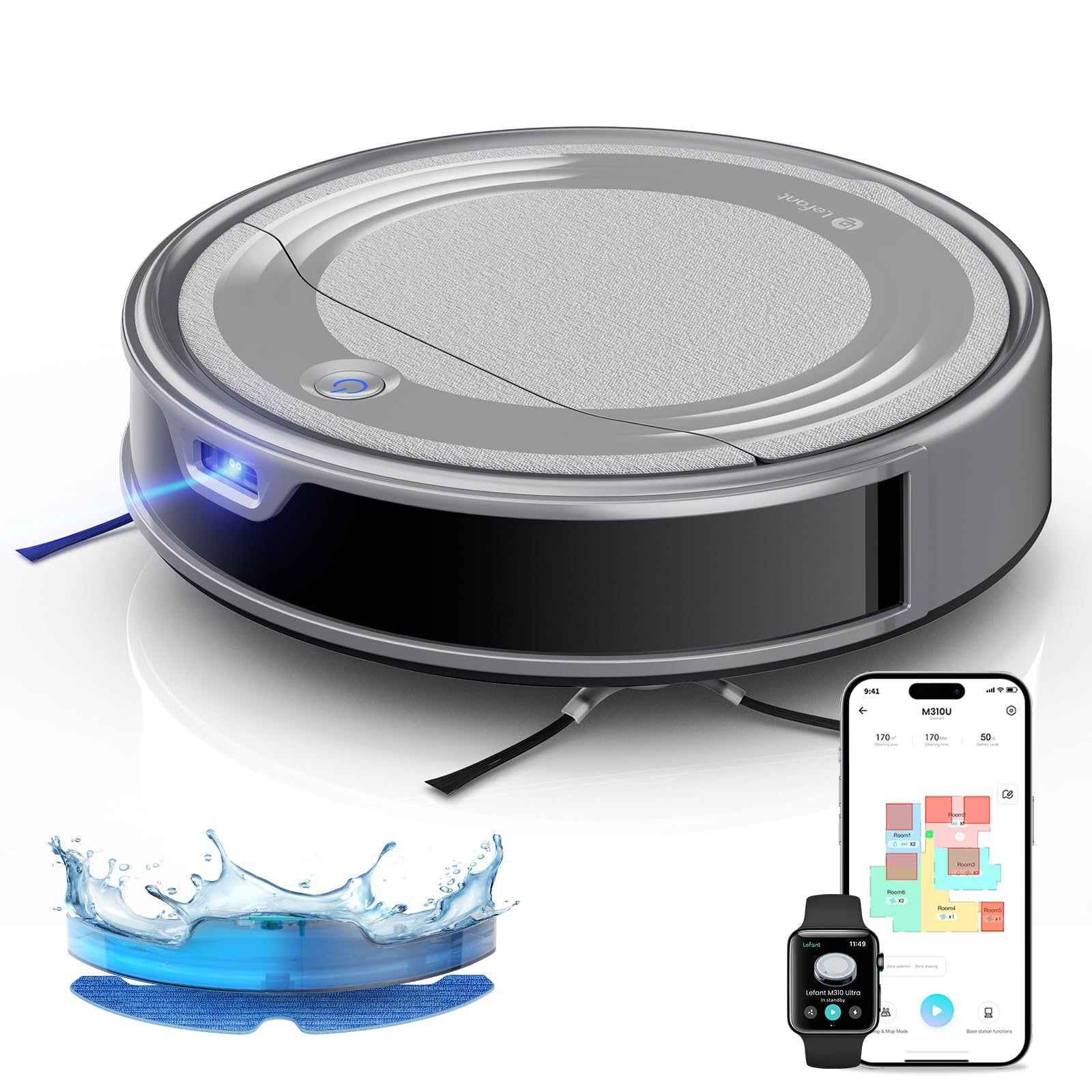 Lefant M310 Ultra Robot Vacuum and Mop, 6000Pa Suction with Laser Navigation, 170 Mins Runtime, Self-Charging Robotic Vacuum, WiFi/App/Alexa Control, Ideal for Pet Hair and Home