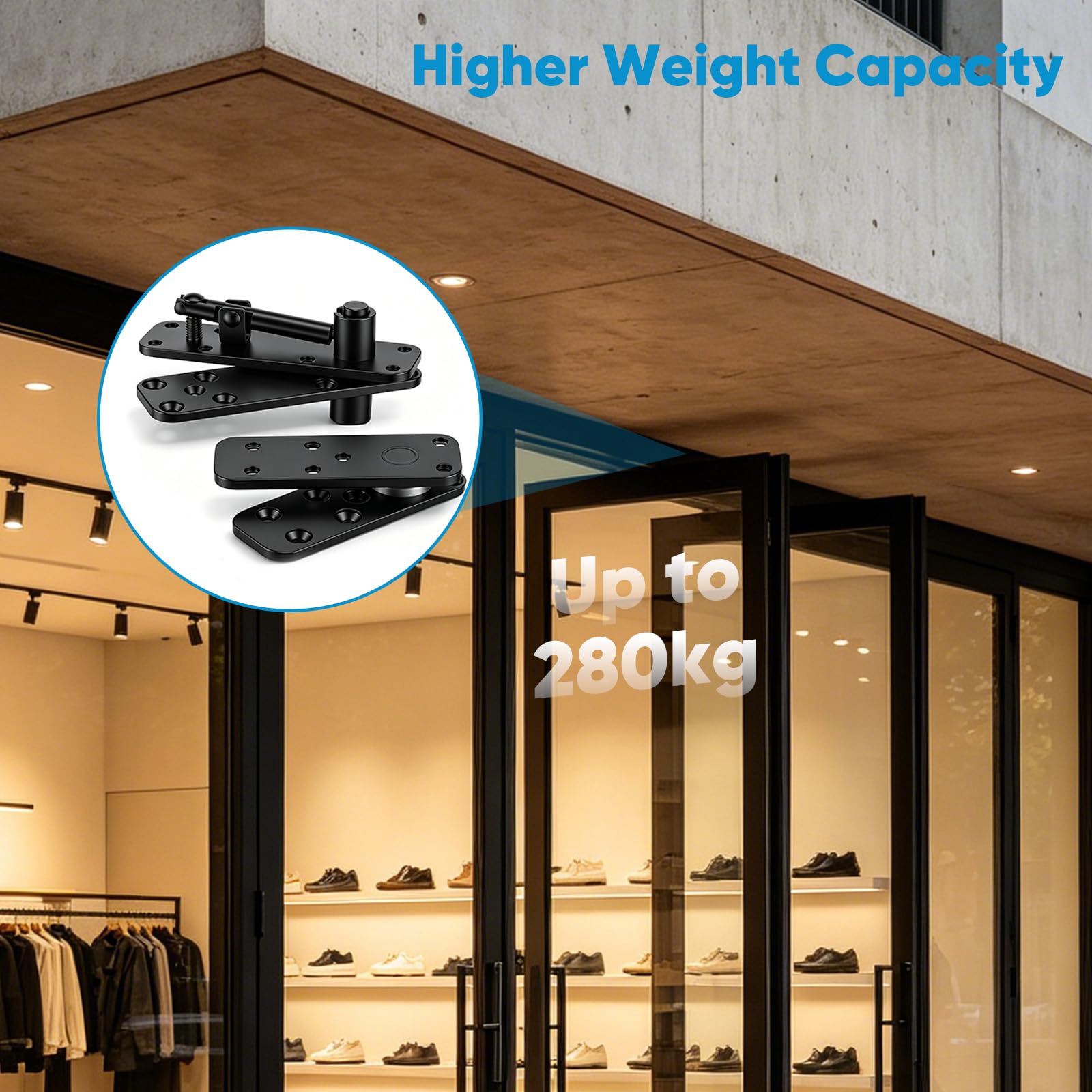 Bisagra oculta, Bisagra pivotante acero inoxidable 360° Capacidad carga 280 kg Sistema bisagra pivotante oculta para puertas Bisagras invisibles para puertas tipo estantería abatible