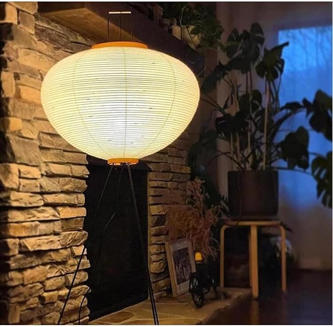 MIDUOLAI Paper Floor Lantern Lamp, Japanese Akari Lantern Lamp Handmade Rice Paper Lamp 3 Color LED Floor Lamp with Foot Switch Paper Floor Lamp for Living Room Bedroom photo 3