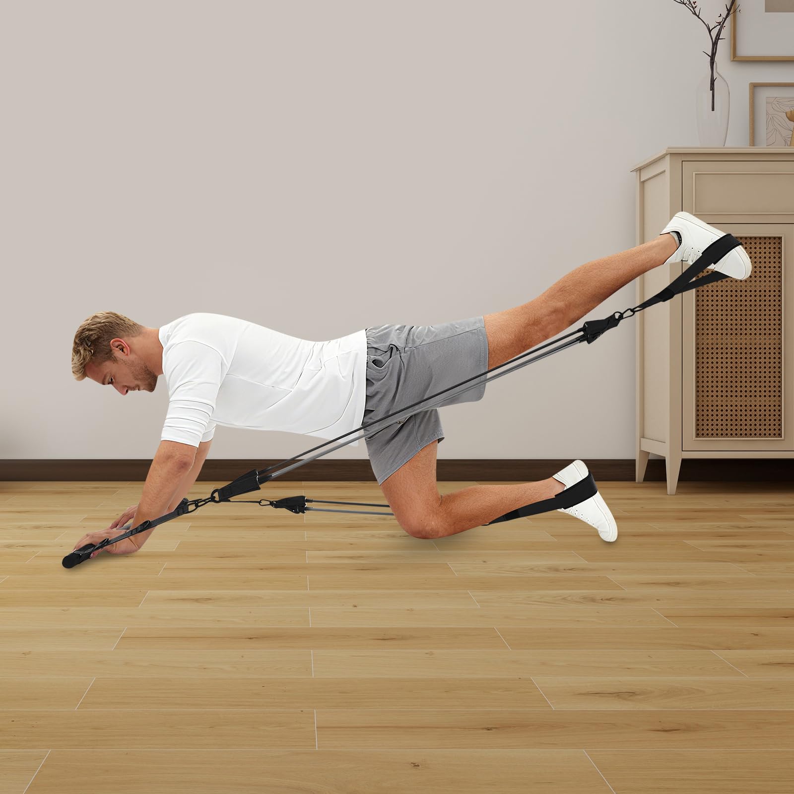 Przenośny zestaw taśm fitness z 6 taśmami do ćwiczeń siłowych, wielofunkcyjny zestaw fitness z prętami do pilatesu, opaską do drzwi, uchwytami do ćwiczeń, domowym urządzeniem fitness do funkcjonalnego