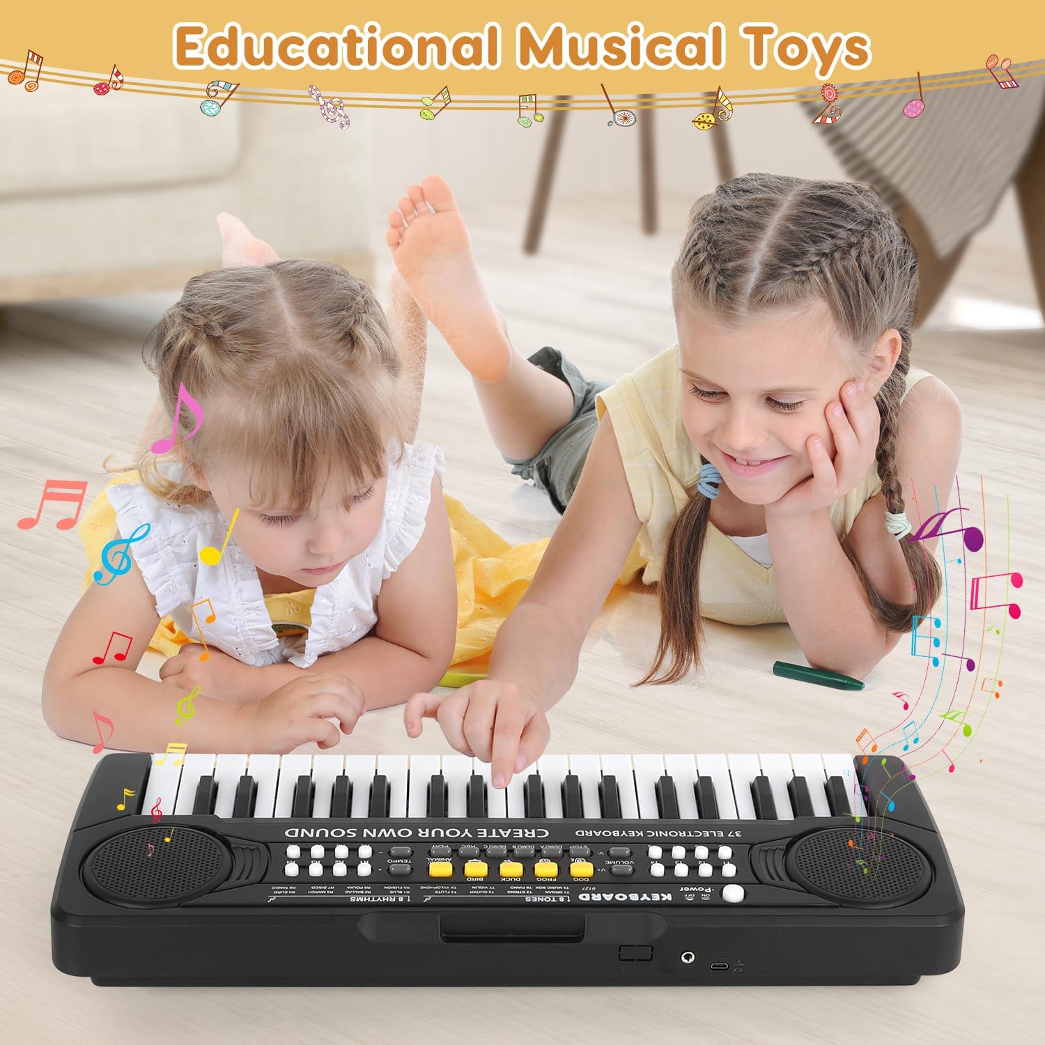 Teclado Electrónico Piano 37 Teclas,Teclado de Piano Portátil para niños con Fuente de Alimentación, Música Digital ,Educativa Regalo para Niños/Principiante Negro
