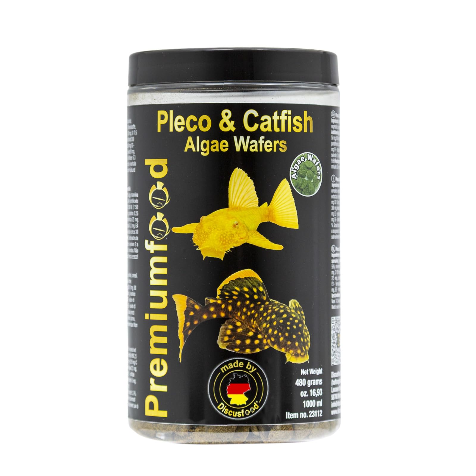 Pleco & Catfish Algae Wafers, 480 g, mangime per pesce gatto, pastiglie per mangime principale per pesce gatto, erbaio, adatte per tutti i pesci ornamentali erbivori